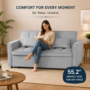 Convertible Velvet Sleeper <b>Sofa</b> <b>Bed</b>, 55.2-Inch Multifunctional | <b>Sofa</b> with Sponge Filling, Storage Compartment & Comfortable - Product Image 5