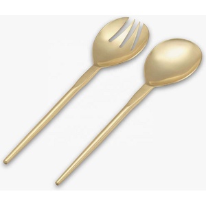 Ensemble de service à salade en acier inoxydable plaqué argent martelé à long manche plat au design royal pour mariage - Product Image 2