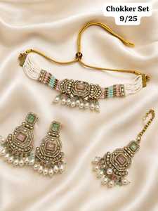 Women's Brass Bridal Jewelry <b>Set</b> Choker and Earrings Necklace <b>Set</b> Gold Plated Pink Stone Pearl Beaded for Wedding Party - Product Image 4