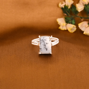 Natural Dendritic <b>Opal</b> Gemstone Brass <b>Ring</b> Handmade Jewelry for Women - Product Image 1