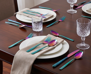 Juego de cubiertos holográficos Prism Rainbow con mangos grabados con efecto prisma en acero inoxidable para mesas de hotel, restaurantes y salones de catering. - Product Image 3