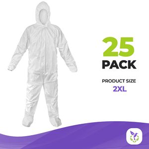 Paquete de 25 Trajes Desechables Blancos Microporosos Extra Grandes, Ligeros, con Capucha y Banda Elástica en las Muñecas, Ropa de Seguridad - Product Image 2