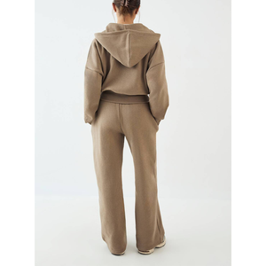 Ensemble de survêtement sport OEM en molleton bouclette style urbain, comprenant une veste à capuche coupe ample et un pantalon de jogging taille haute, à séchage rapide et respirant, avec cordon de serrage - Product Image 3