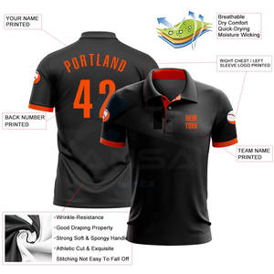 Polo de Golf Personalizado Negro y Naranja de Alto Rendimiento, Transpirable y que Absorbe la Humedad, para Entrenamiento de Golf y Uso Casual - Product Image 3