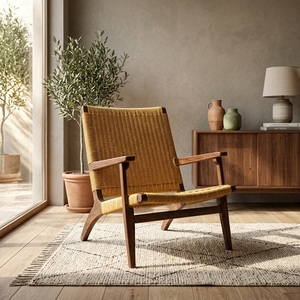 Sillón Reclinable de Madera de Teca Sólida con Tejido de Ratán Sintético, Acabado Natural, Diseño Moderno, No Plegable, para Dormitorio de Hotel - Product Image 4