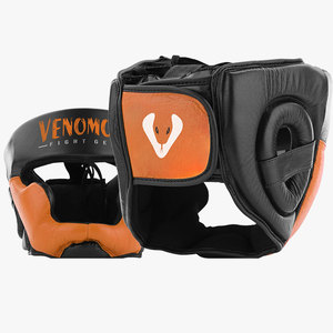 Protector de Cabeza para Boxeo Venomous, Cuero Vacuno, Negro y Naranja, Equipo de Protección para Adultos Unisex - Product Image 4