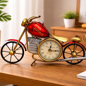 Royal Enfield Vintage Metal Bike <b>Table</b> Clock – <b>Antique</b> Red Home Décor Showpiece Colour: Red - Product Image 1