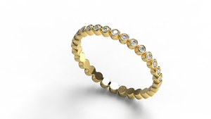 18K Gold Bezel Set Diamond <b>Wedding</b> Band Round Cut Full Eternity Ring <b>Bubble</b> Scalloped Stackable Matching Band Fine Jewelry - Product Image 2