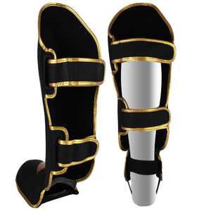 Protège-tibias et protège-pieds en cuir Premium Noir Or pour Muay Thai, Kickboxing et MMA, pour l'entraînement et le sparring professionnels - Product Image 4
