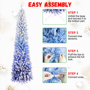Árbol de Navidad Metálico de Diseño Delgado con Degradado Azul de 6 Pies, 200 Luces LED Blanco Cálido, 485 Puntas, Ramas Articuladas, Estilo Lápiz - Product Image 4