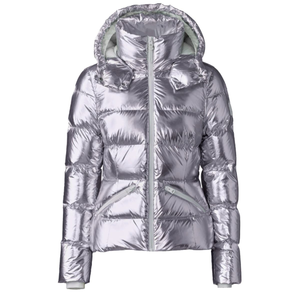 High Quality Custom Brand Logo <b>Silver</b> Quilted Puffer <b>Jacket</b> Women Hooded Full Zip Winter Coat With Detachable Hat Regular Fit - Product Image 4