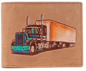 High Quality Handmade Genuine Leather <b>Wallet</b> for Men with Cartoon Truck Printing Vintage Fold Style Short Daily Use - Product Image 1