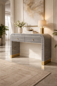 Console moderne de luxe en résine avec tiroirs, design rayé noir et blanc pour entrée - Product Image 5