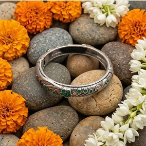DIVYORO Women's Ethnic Green Flower Oxidized <b>Copper</b> Alloy <b>Bangle</b>-Party Jewelry KADA - Product Image 2