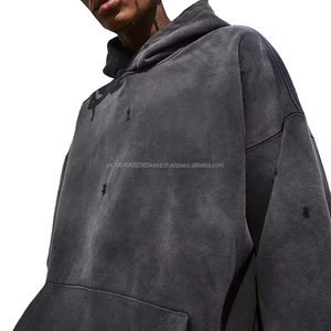 Sweat à capuche vintage personnalisé délavé à l'acide 100% coton éponge française pull vierge à capuche vert pour hommes - Product Image 4