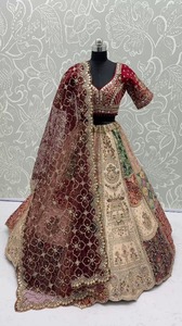 <b>Bridal</b> Lehenga Set Heavy Embroidered Dupatta V Neck Blouse and Skirt Wedding Party Formal Wear - Product Image 6