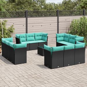 Juego de Sofás de Patio de 13 Piezas en Poliratán Negro con Cojines, Elegante Colección de Muebles para Exteriores - Product Image 1