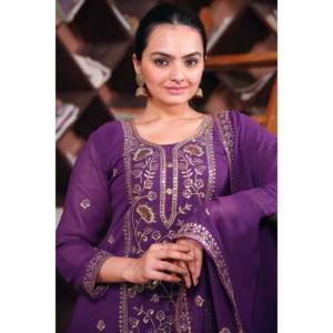 Designer Traditional Muslim Sharara <b>Suit</b> with Sequence Embroidery Work Elegant Embroidered Accessory - Product Image 3