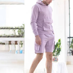 Cotton Breathable Wholesale <b>Men</b> Casual Hoodies and <b>Shorts</b> Set Two Piece <b>Shorts</b> Outfit <b>Long</b> Sleeve <b>Men's</b> Hoodie and <b>Short</b> Sets - Product Image 2