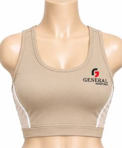 เสื้อกล้ามสปอร์ตบราคอกลมสีเบจสำหรับผู้หญิงจาก General Industries ระบายอากาศได้ดี ดีไซน์สีตัดกัน - Product Image 4
