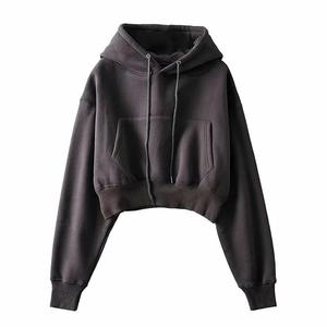 Women's <b>White</b> <b>Cropped</b> Hoodie Drop Shoulder Long Sleeve Solid Color Casual <b>Sweatshirt</b> Pockets Breathable Knitted Cotton Hooded - Product Image 4