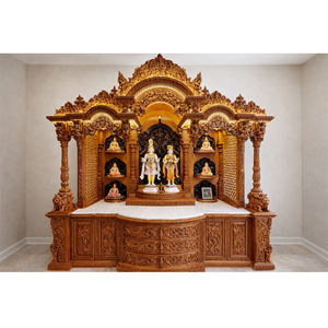 Mandir en teck artisanal de grande taille, personnalisé pour la maison, sculpté à la main, étanche, avec rangement, vente directe d'usine, États-Unis - Product Image 1