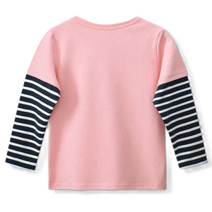 Camiseta de Contraste para Niñas, Camiseta con Bloques de Color, Camiseta de Doble Capa de Manga Larga con Cuello Redondo, Camiseta con Estampado Gráfico de Rayas, Unisex - Product Image 2