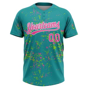 เสื้อซอฟต์บอลสีเขียวอมฟ้าขายดีที่สุด ผลิตจากโพลีเอสเตอร์ 100% ผ้าตาข่ายแบบเบิร์ดอาย ดีไซน์ลายเพ้นท์สแปลช พร้อมสกรีนโลโก้ ชื่อทีม และหมายเลขผู้เล่นตามสั่ง - Product Image 2