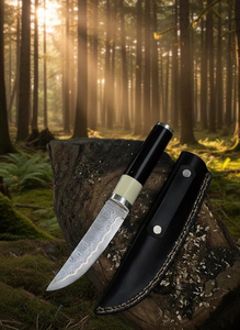 Couteau de camping pliant artisanal OEM personnalisé en acier Damas cuivré, lame de 10 pouces, manche en résine époxy, étui en cuir premium avec poignée - Product Image 6