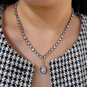 สร้อยคอเพชรทรงกลมแบบเทนนิส OEC, สร้อยคอทองคำขาว 14K ชุบโรเดียมสีดำ, สร้อยคอเพชรทรงยุโรปโบราณแบบวินเทจ - Product Image 3