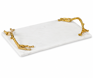 Plateau de service en marbre de forme rectangulaire Offre Spéciale Unique de qualité supérieure avec poignée en métal plaqué or pour la décoration de table utilisation de la cuisine - Product Image 1