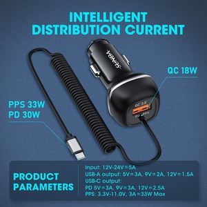 Cargador de Coche SUNDA 3 en 1 con Cable Espiral, Carga Rápida PD Tipo C USB, Cargador Universal <span class=keywords><strong>para</strong></span> Múltiples Dispositivos, Cargador <span class=keywords><strong>para</strong></span> Teléfono Móvil - Product Image 6