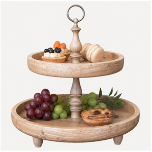 Handcrafted 2 Tier Wooden Cake Stand & Farmhouse Serving Tray for <b>Wedding</b> Parties Mango Wood Cupcake Display Stand & Dessert - Product Image 3
