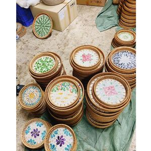 Plateau en mosaïque de rotin écologique fait main, panier de service rond décoratif en osier – Meilleures ventes - Product Image 6