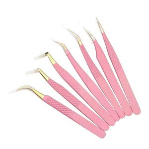 Juego de Pinzas para Pestañas de Acero Inoxidable de Precisión, Puntas Suaves, Color Rosa, para Uso Estético - Product Image 6