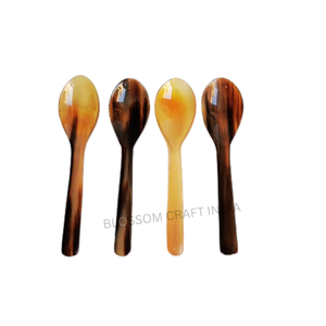 Cuillère à thé et à dessert artisanale en corne de buffle, polie et sculptée, style folklorique naturel, pour la revente - Product Image 4