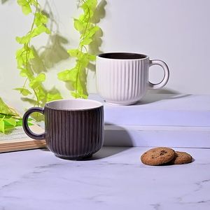 Brown & White Ribbed Ceramic Tea <b>Cup</b> <b>Set</b> of 6 - Product Image 3