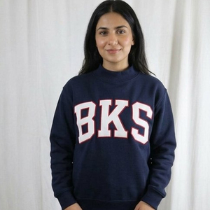 BKS <b>Women's</b> <b>Navy</b> Private Label Collegiate Mock Neck Sweatshirt Custom Varsity Lettering Pullover College University Campus - Product Image 1