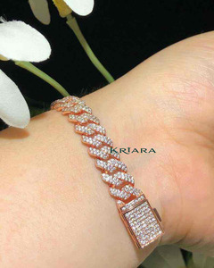 Bracelet chaîne en moissanite plaqué or rose S925, coupe ronde brillante, micro-pavé, bracelet à maillons de luxe unisexe - Product Image 1