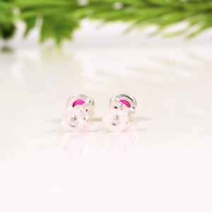 ต่างหูเงินแท้ 925 ประดับพลอยรูเบลไลต์สีชมพูทรงหลังเบี้ย งานแฮนด์เมด เครื่องประดับอัญมณีชิ้นพิเศษ - Product Image 1