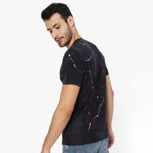 Camiseta Gráfica con Efecto Lavado Ácido y Salpicaduras de Pintura para Hombre, Cuello Redondo, Estilo Urbano, Algodón Slub Vintage, Casual, Hip Hop, OEM Personalizada - Product Image 4