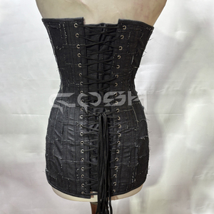 Vestido corsé de mezclilla negro con patchwork para mujer, minivestido ajustado con cremallera frontal |   Top estilo grunge Y2K - Product Image 4