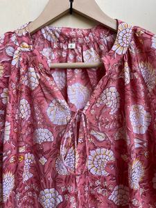 เดรสยาวพิมพ์ลายบล็อกขายดีปี 2026 คอวี แขนยาว ผ้าฝ้าย เดรสยาวสไตล์อินเดียสำหรับผู้หญิง - Product Image 2