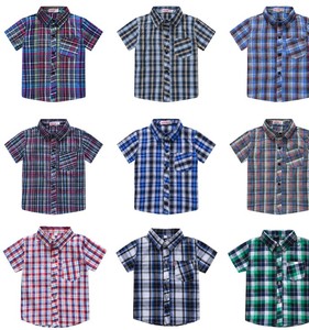 เสื้อเชิ้ตลายสก๊อตแขนสั้นลำลองสำหรับเด็กผู้ชายพร้อมกระเป๋า ปกคอปก ทรงปกติ ผ้าทอ - Product Image 3
