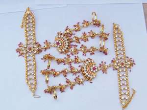 Indian Trendy Classic Choker Engagement Anniversary Wedding Party Gift <b>Set</b> Traditional <b>Crystal</b> Kundan Faux Pearl Alloy Gold - Product Image 2