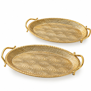 Elegante Bandeja de Servicio de Acero Inoxidable con Asa de Rama Dorada, Plato Decorativo de Metal para Vajilla de Hotel, Catering de Bodas - Product Image 6