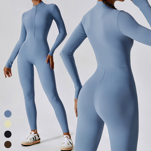 Combinaison de sport une pièce à manches longues, demi-zip, respirante, séchage rapide, avec logo personnalisé, pour la vente en gros - Product Image 5