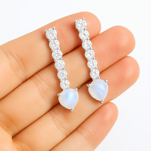 Premium Quality Sterling <b>Silver</b> Rhodium Plated <b>Heart</b> Moonstone CZ Drop <b>Earrings</b> Wedding Engagement Gift Jewelry - Product Image 4