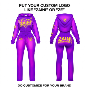 ZAINI 350g Premium 100% Cotton Fleece Breathable <b>Knitted</b> Men STREETWEAR Winter Tracksuit Solid Sublimation Custom Logo <b>Set</b> - Product Image 1