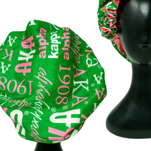 Gorro de Satén Reversible Verde, Rosa y Negro con Estampado 1908, Gorro de Dormir Suave para Mujer, Cuidado del Cabello y Protección Nocturna - Product Image 4